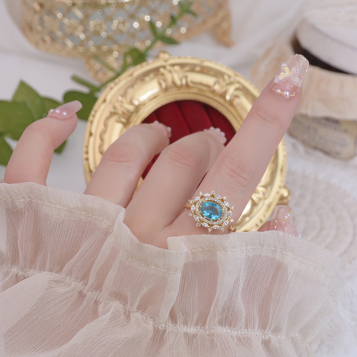 [Clearance] Blue Gemstone Ring - Marilyn - Gold - Plated - Abbott Atelier