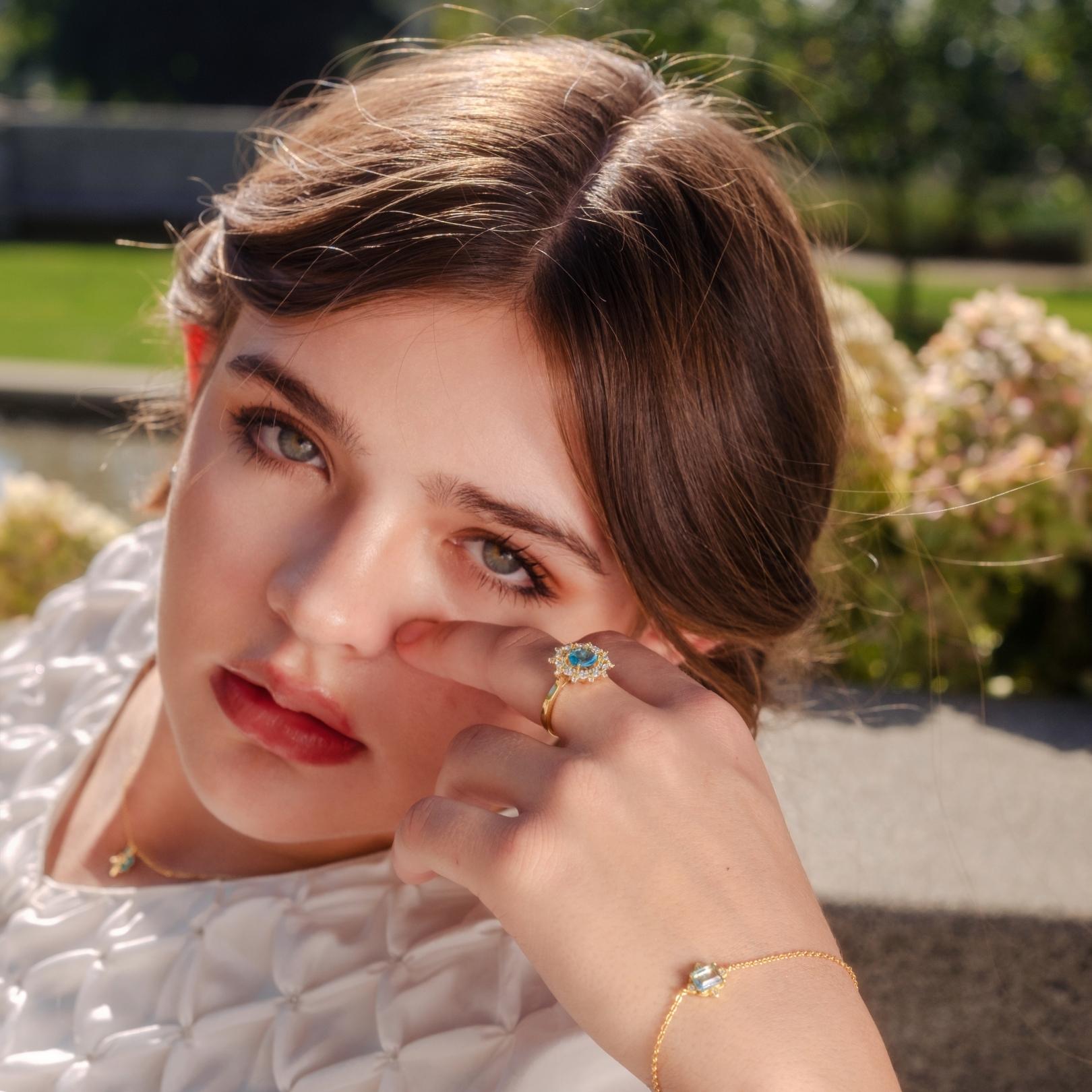 [Clearance] Blue Gemstone Ring - Marilyn - Gold - Plated - Abbott Atelier