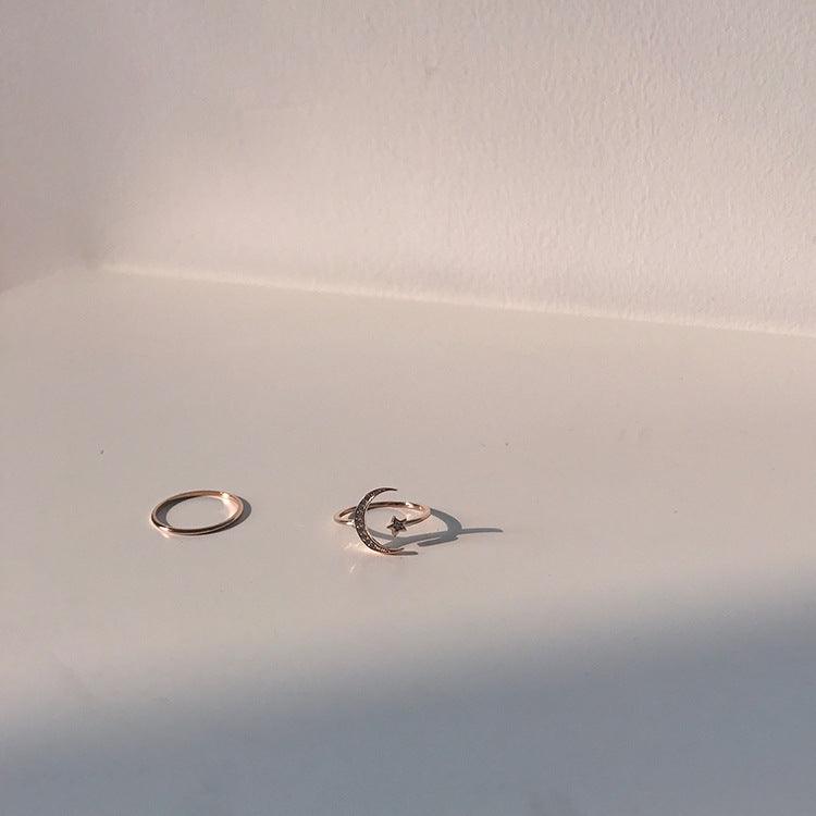 [Clearance] Moon and Star Ring Set (Gold/Silver) - Gold - Plated - Abbott Atelier
