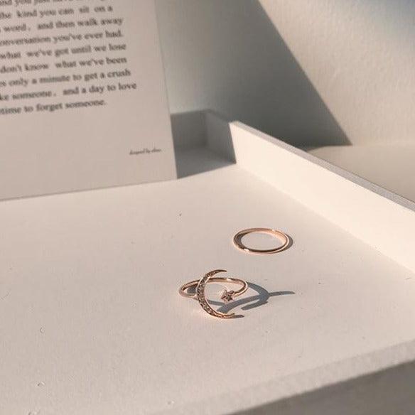 [Clearance] Moon and Star Ring Set (Gold/Silver) - Gold - Plated - Abbott Atelier