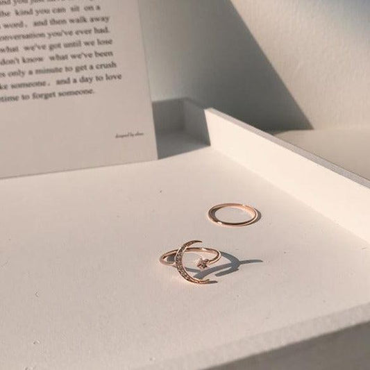 [Clearance] Moon and Star Ring Set (Gold/Silver) - Gold - Plated - Abbott Atelier