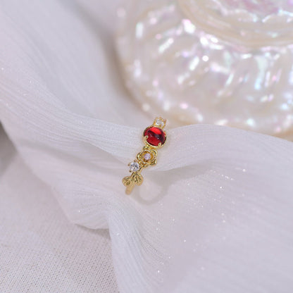 [Clearance] Red Gem Rose Ring - Gold - Plated - Abbott Atelier