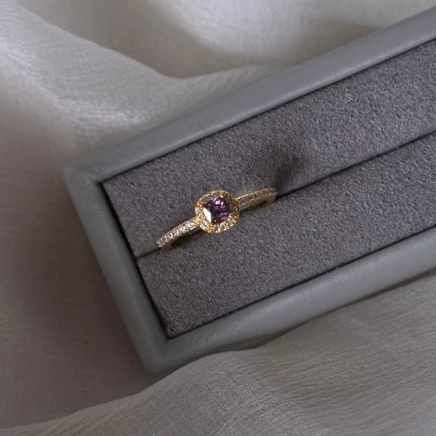 Pavé Halo Regal Amethyst Ring