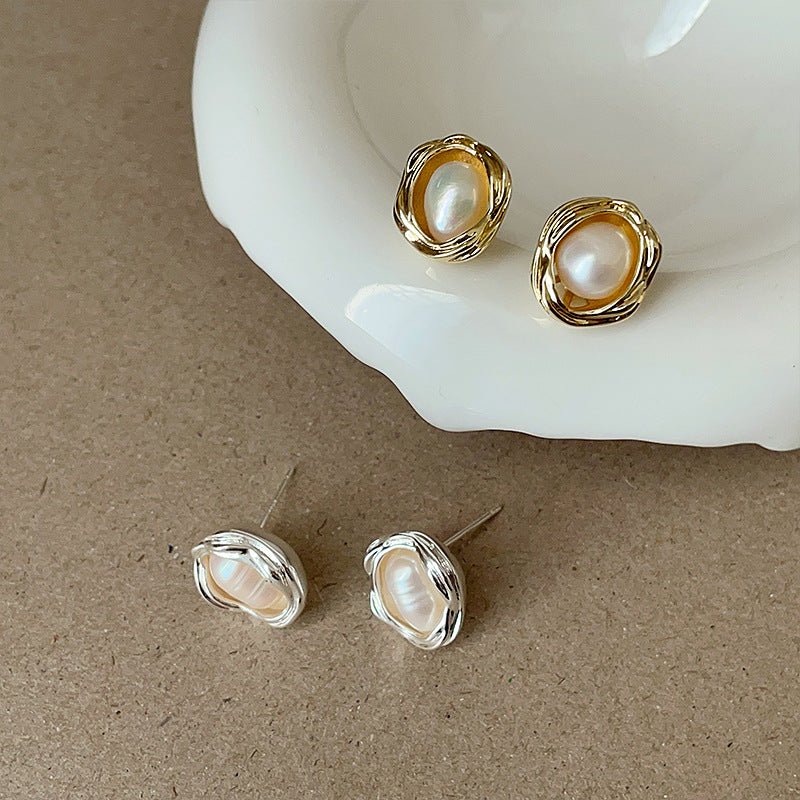 Dorothy Pearl Stud Earrings in Silver - Hypoallergenic - Abbott Atelier