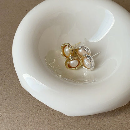 Dorothy Pearl Stud Earrings in Silver - Hypoallergenic - Abbott Atelier