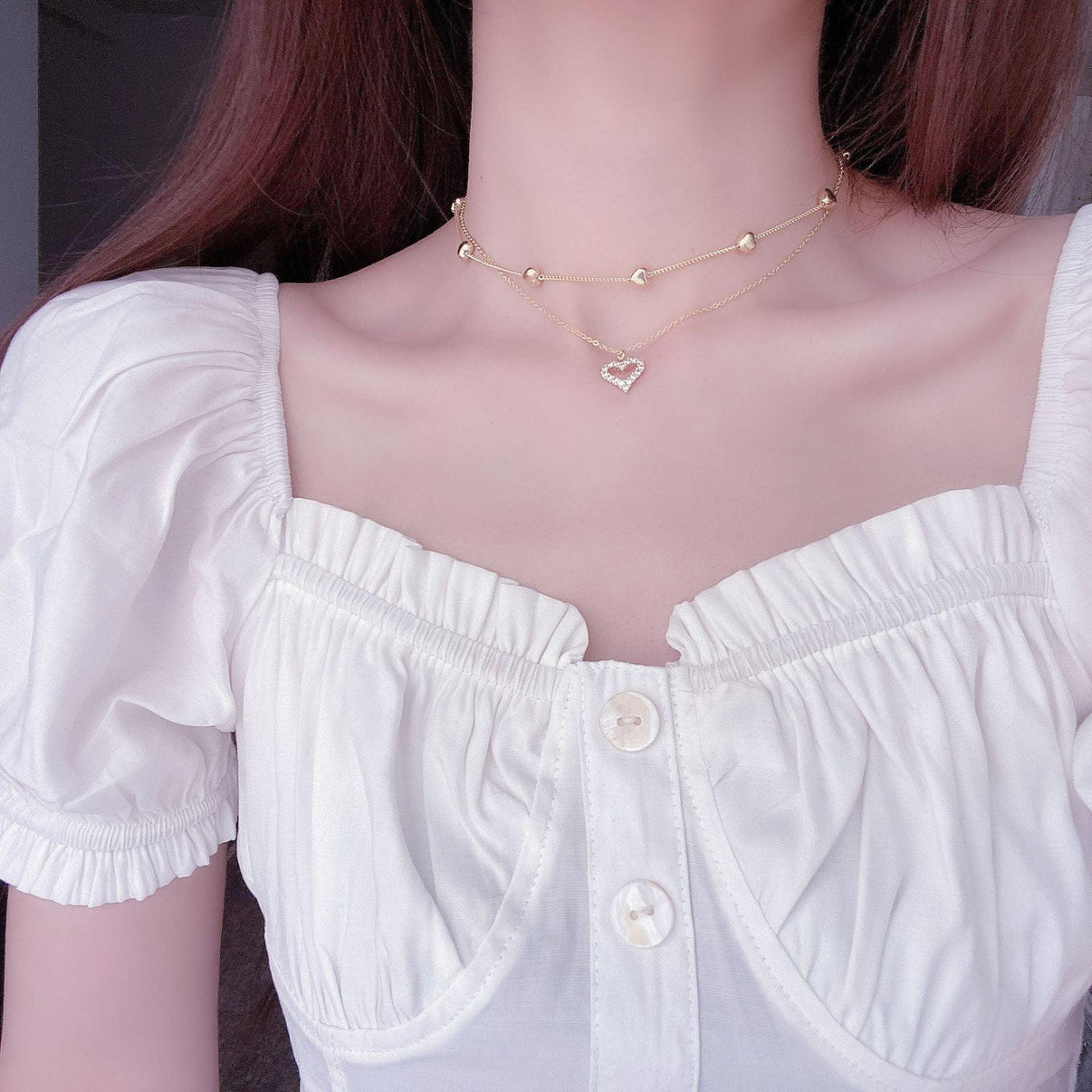 Double Strand Heart Necklace- Gold Plate main image 0