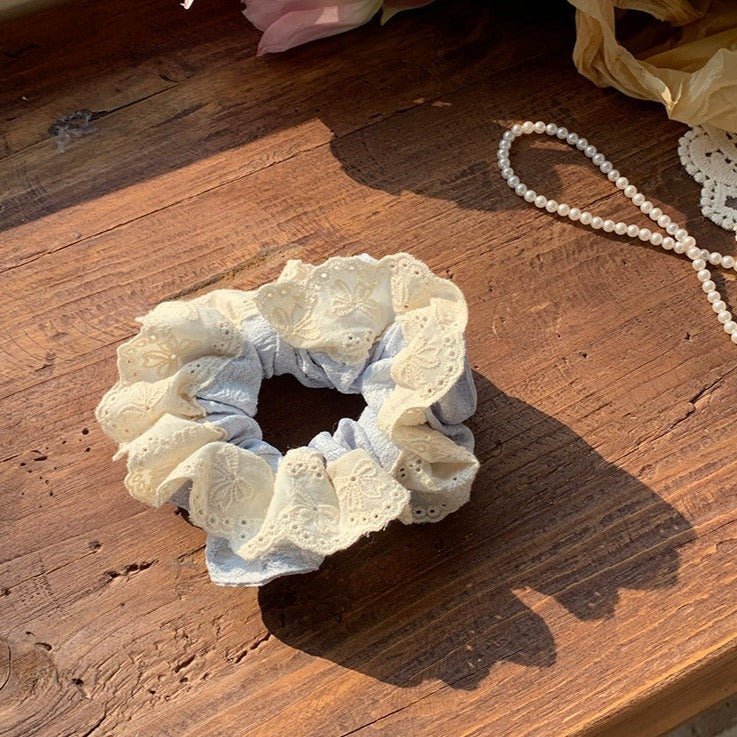 Embroidered Flower Scrunchie (3 Colors) - For Hair - Abbott Atelier