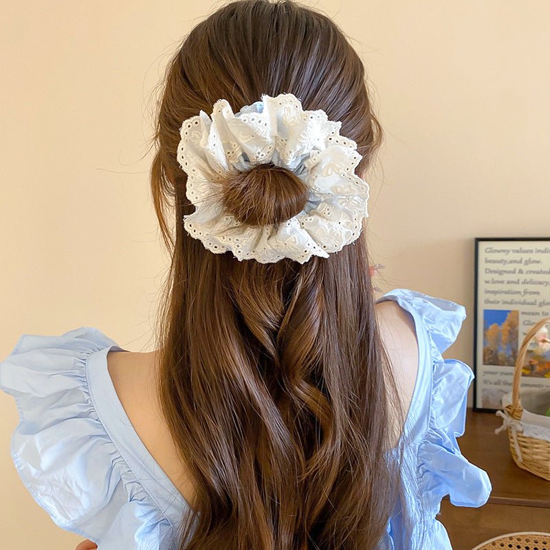 Embroidered Flower Scrunchie (3 Colors) - For Hair - Abbott Atelier