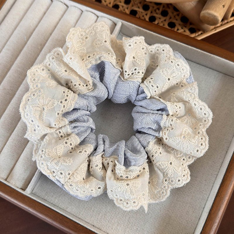 Embroidered Flower Scrunchie (3 Colors) - For Hair - Abbott Atelier