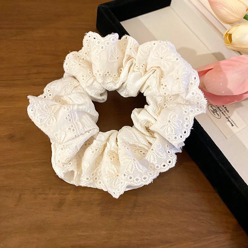 Embroidered Flower Scrunchie (3 Colors) - For Hair - Abbott Atelier