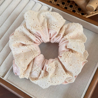 Embroidered Flower Scrunchie (3 Colors) - For Hair - Abbott Atelier