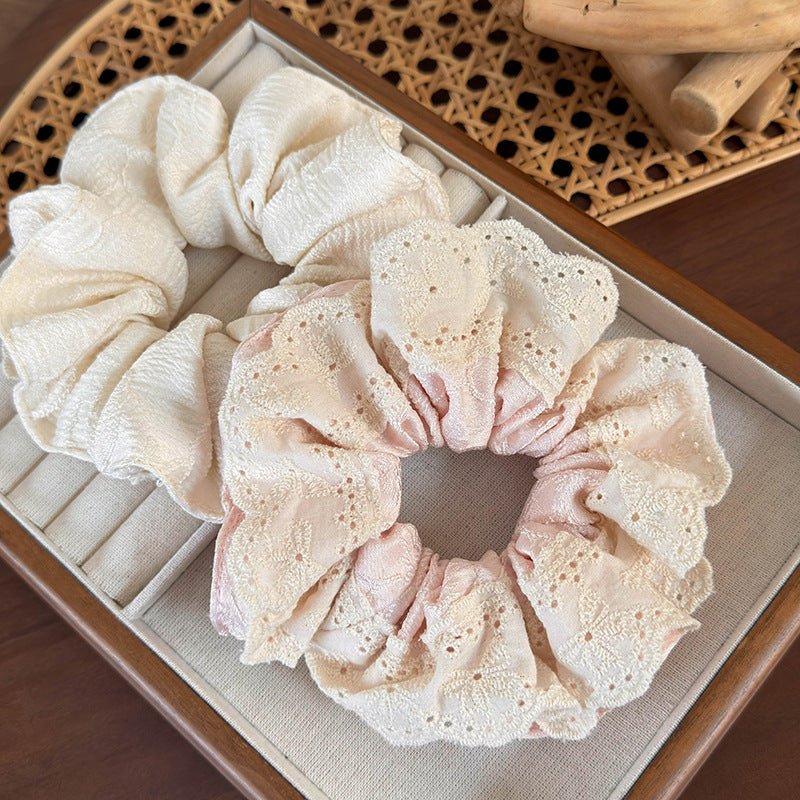 Embroidered Flower Scrunchie (3 Colors) - For Hair - Abbott Atelier
