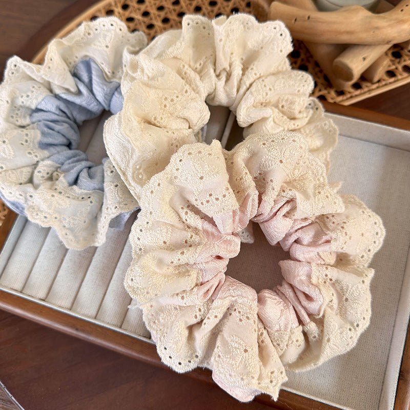 Embroidered Flower Scrunchie (3 Colors) - For Hair - Abbott Atelier