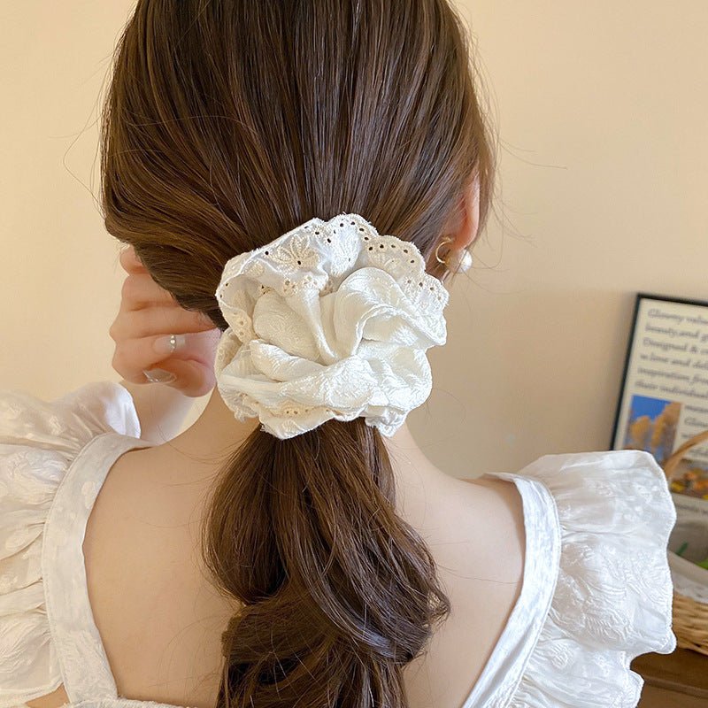Embroidered Flower Scrunchie (3 Colors) - For Hair - Abbott Atelier