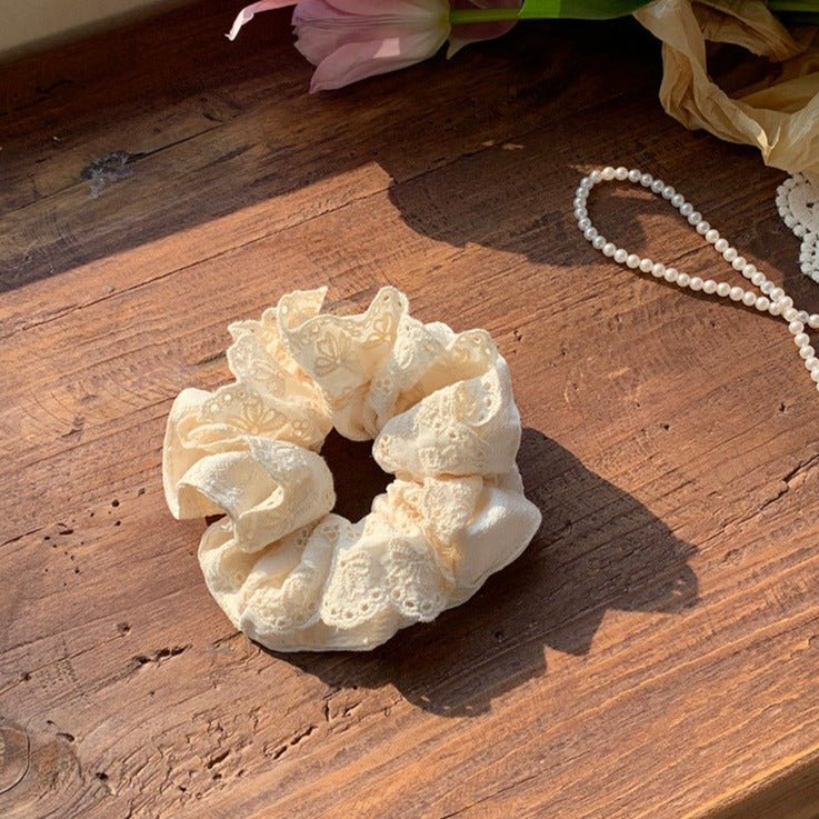 Embroidered Flower Scrunchie (3 Colors) - For Hair - Abbott Atelier