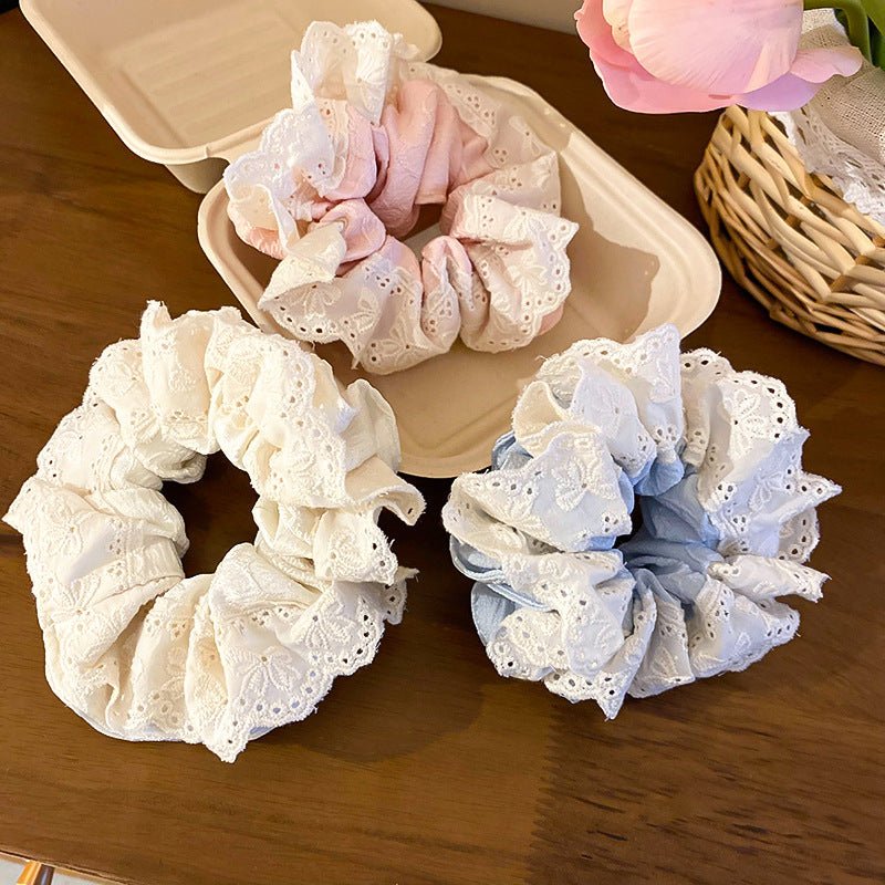 Embroidered Flower Scrunchie (3 Colors) - For Hair - Abbott Atelier