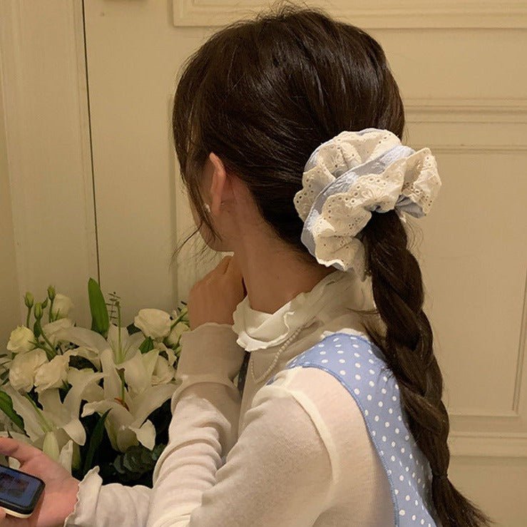 Embroidered Flower Scrunchie (3 Colors) - For Hair - Abbott Atelier