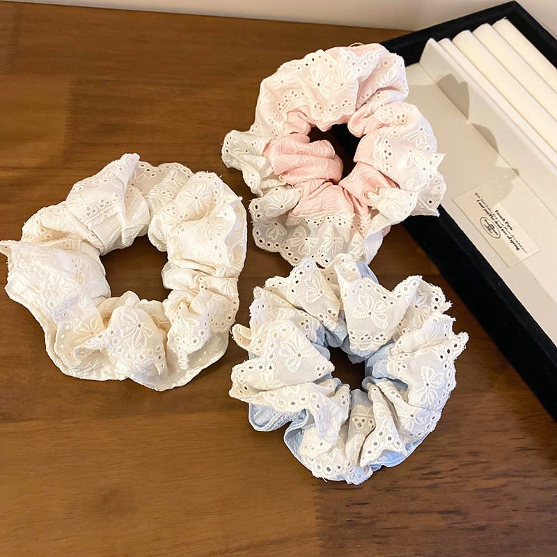 Embroidered Flower Scrunchie (3 Colors) - For Hair - Abbott Atelier