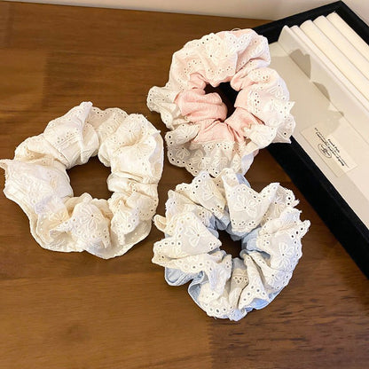 Embroidered Flower Scrunchie (3 Colors) - For Hair - Abbott Atelier