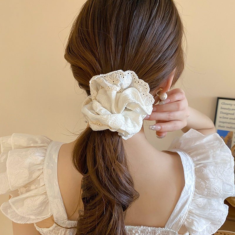 Embroidered Flower Scrunchie (3 Colors) - For Hair - Abbott Atelier