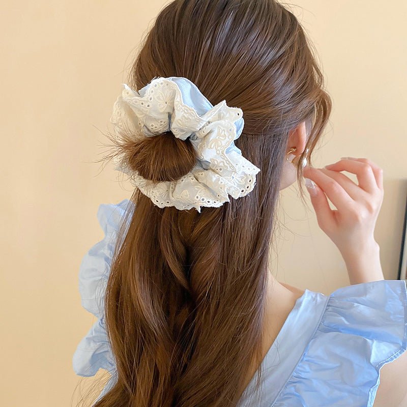 Embroidered Flower Scrunchie (3 Colors) - For Hair - Abbott Atelier