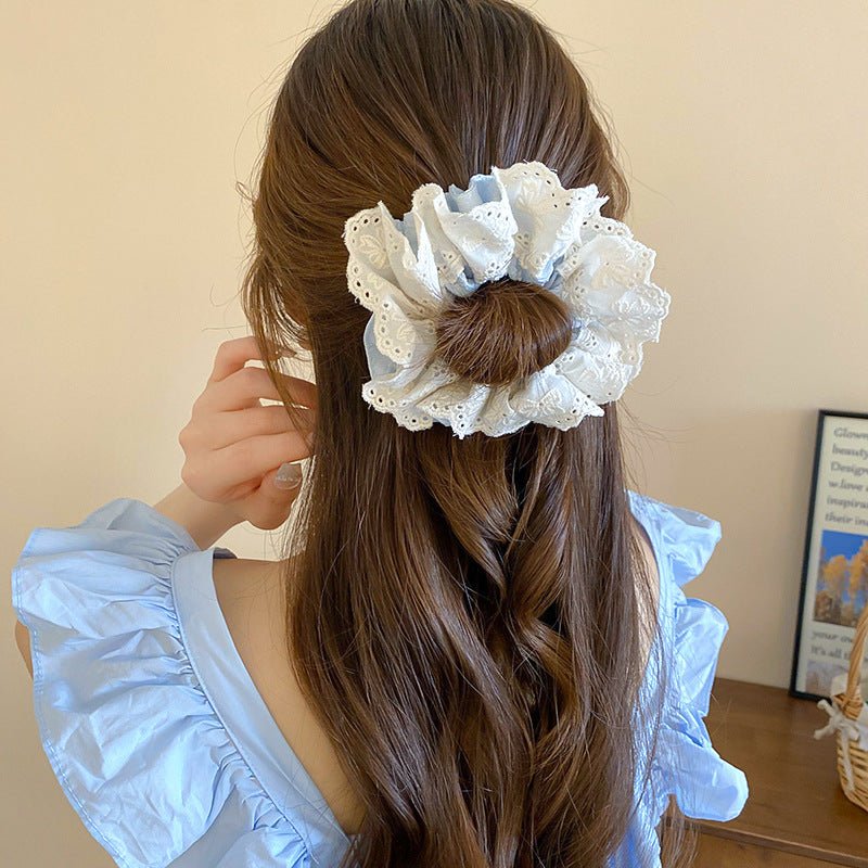 Embroidered Flower Scrunchie (3 Colors) - For Hair - Abbott Atelier