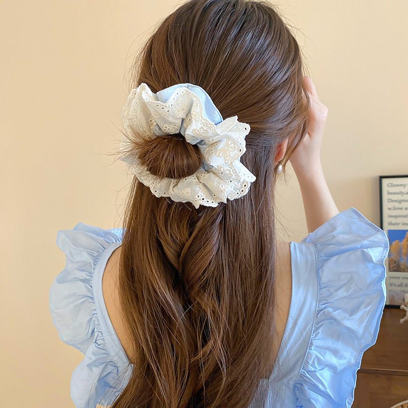 Embroidered Flower Scrunchie (3 Colors) - For Hair - Abbott Atelier