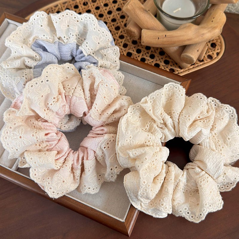 Embroidered Flower Scrunchie (3 Colors) - For Hair - Abbott Atelier