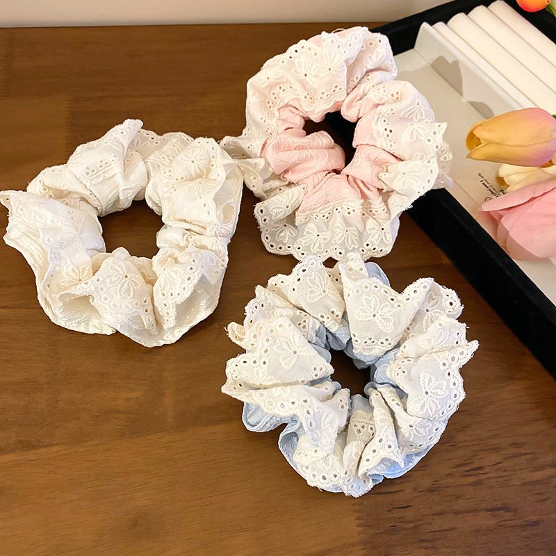 Embroidered Flower Scrunchie (3 Colors) - For Hair - Abbott Atelier