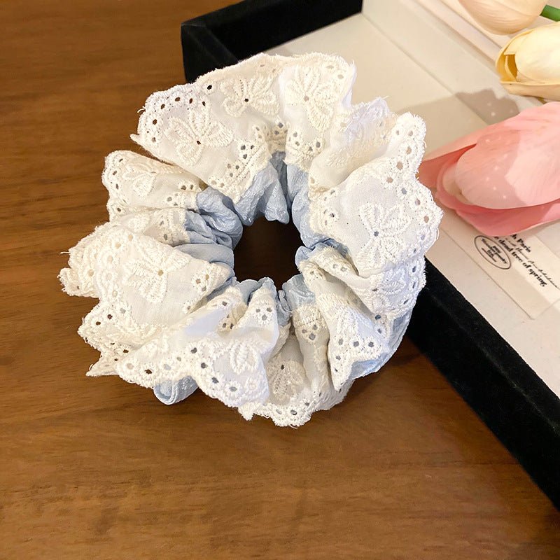 Embroidered Flower Scrunchie (3 Colors) - For Hair - Abbott Atelier