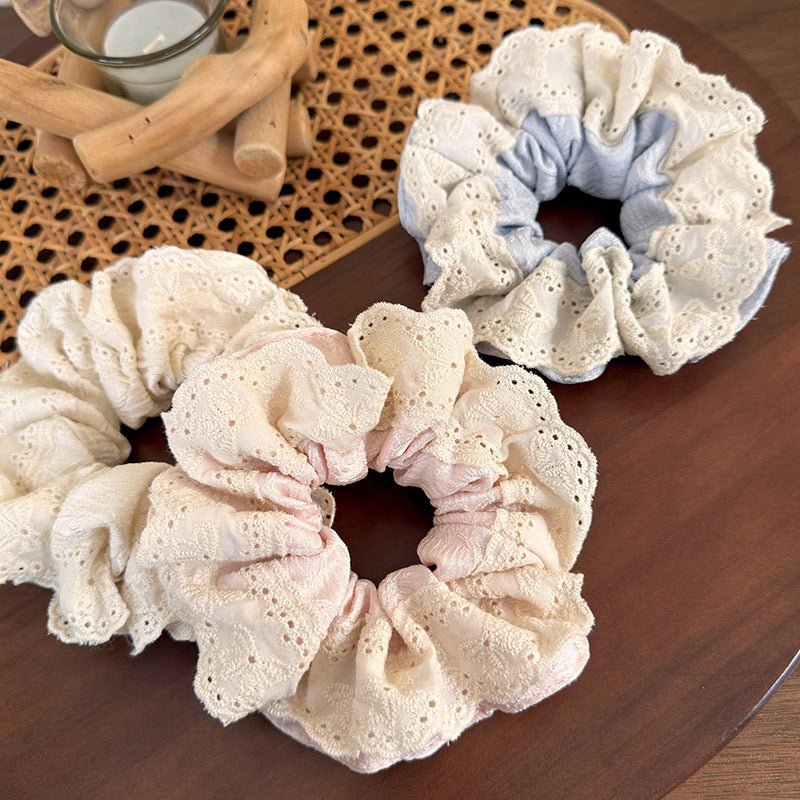 Embroidered Flower Scrunchie (3 Colors) - For Hair - Abbott Atelier