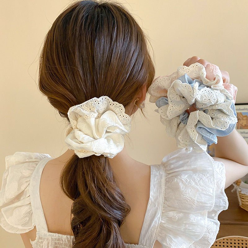 Embroidered Flower Scrunchie (3 Colors) - For Hair - Abbott Atelier