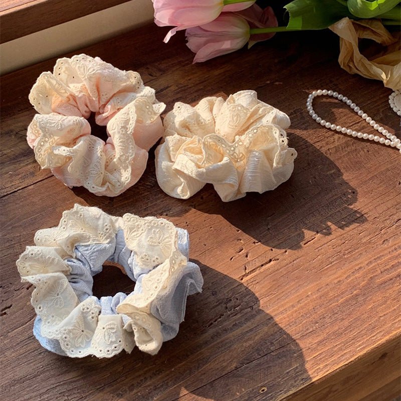 Embroidered Flower Scrunchie (3 Colors) - For Hair - Abbott Atelier