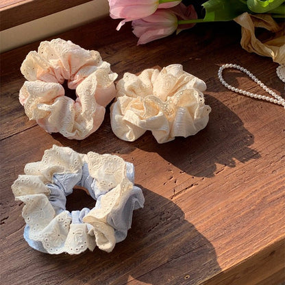 Embroidered Flower Scrunchie (3 Colors) - For Hair - Abbott Atelier