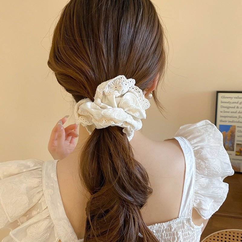 Embroidered Flower Scrunchie (3 Colors) - For Hair - Abbott Atelier