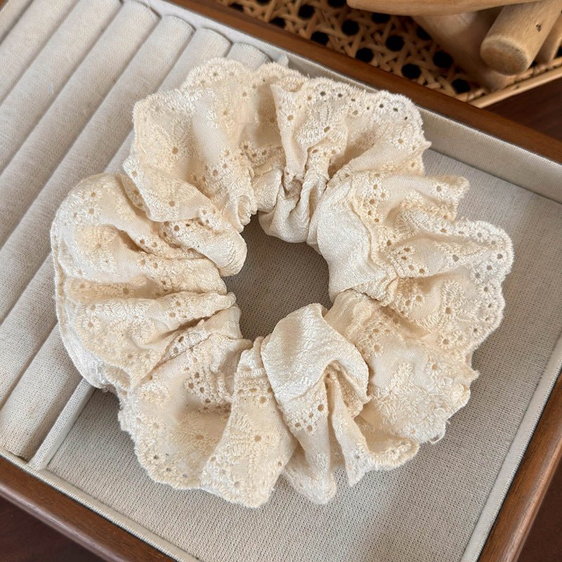 Embroidered Flower Scrunchie (3 Colors) - For Hair - Abbott Atelier
