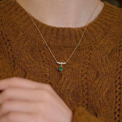 Emerald Waterdrop Necklace (Solid Silver) - Hypoallergenic - Abbott Atelier