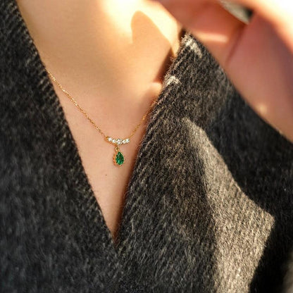 Emerald Waterdrop Necklace (Solid Silver) - Hypoallergenic - Abbott Atelier