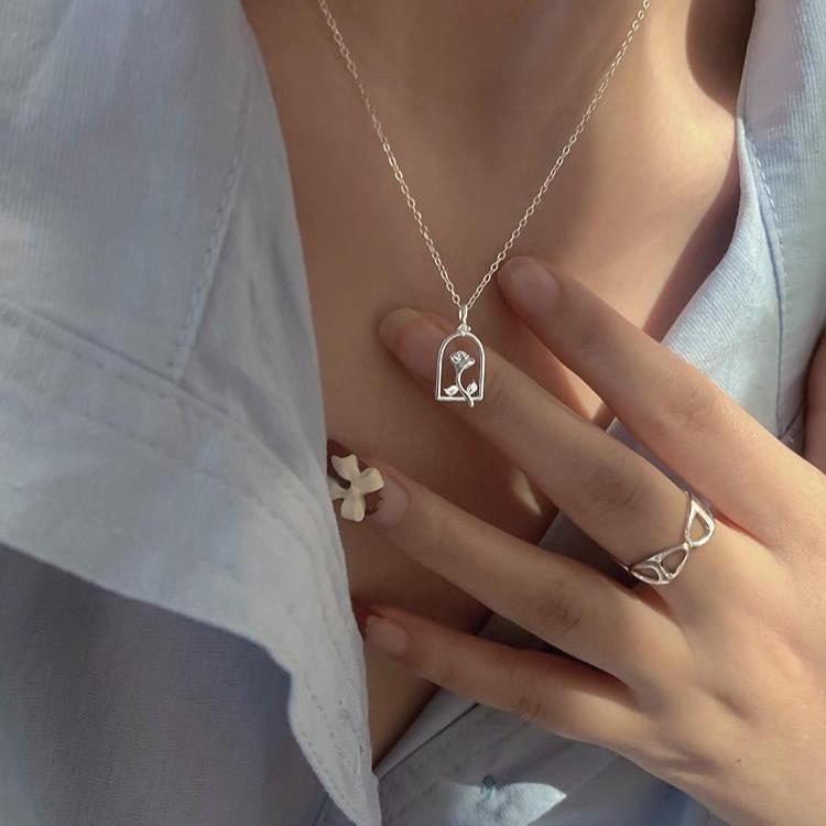 Enchanted Rose Necklace (Solid Silver) - Hypoallergenic - Abbott Atelier