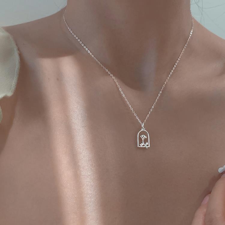 Enchanted Rose Necklace (Solid Silver) - Hypoallergenic - Abbott Atelier