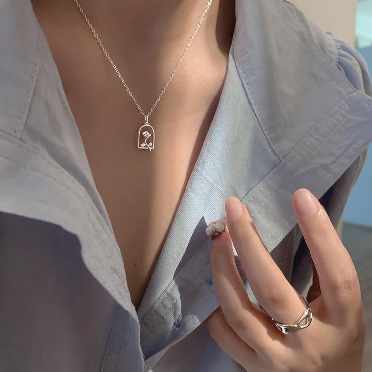 Enchanted Rose Necklace (Solid Silver) - Hypoallergenic - Abbott Atelier