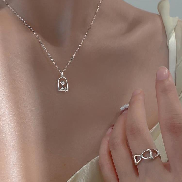 Enchanted Rose Necklace (Solid Silver) - Hypoallergenic - Abbott Atelier