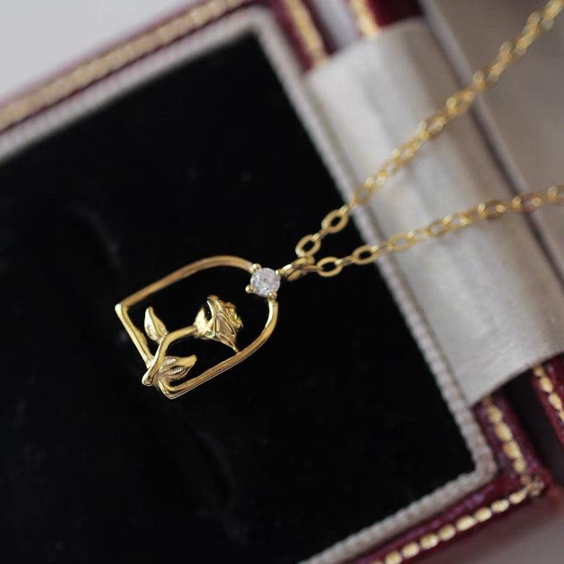 Enchanted Rose Necklace (Solid Silver) - Hypoallergenic - Abbott Atelier
