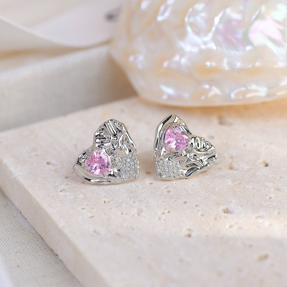 Felicity Pink Heart Earrings - Gold - Plated - Abbott Atelier