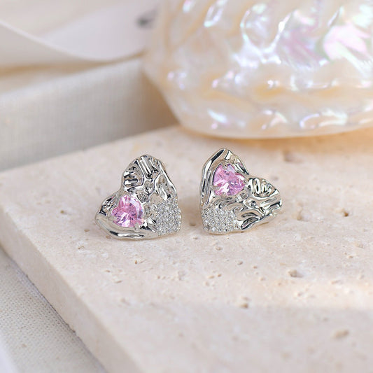 Felicity Pink Heart Earrings - Gold - Plated - Abbott Atelier