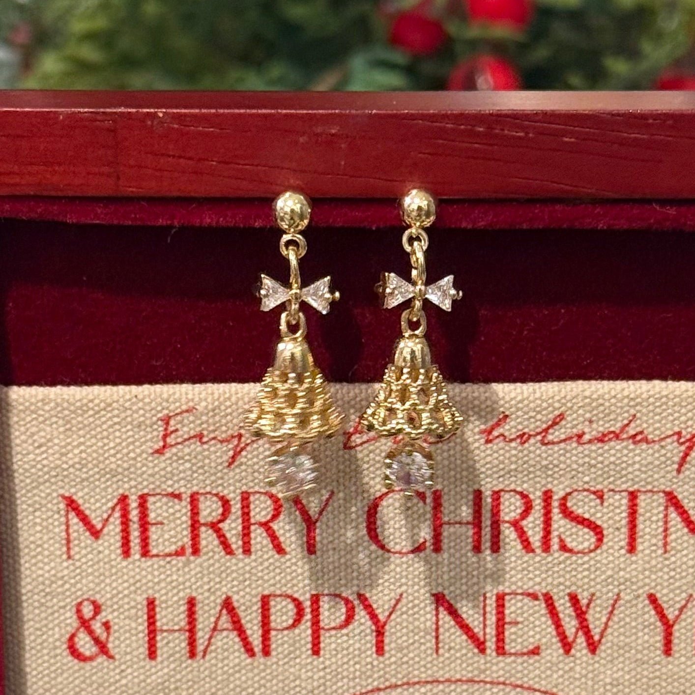 Festive Bell Clear Bow Earrings - Hypoallergenic - Abbott Atelier