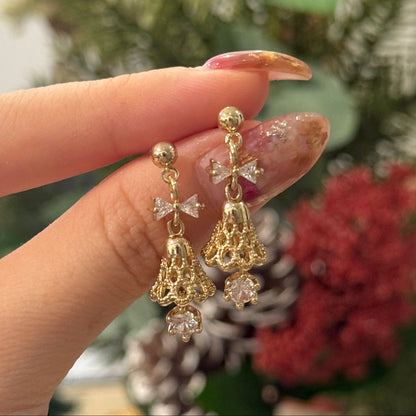 Festive Bell Clear Bow Earrings - Hypoallergenic - Abbott Atelier
