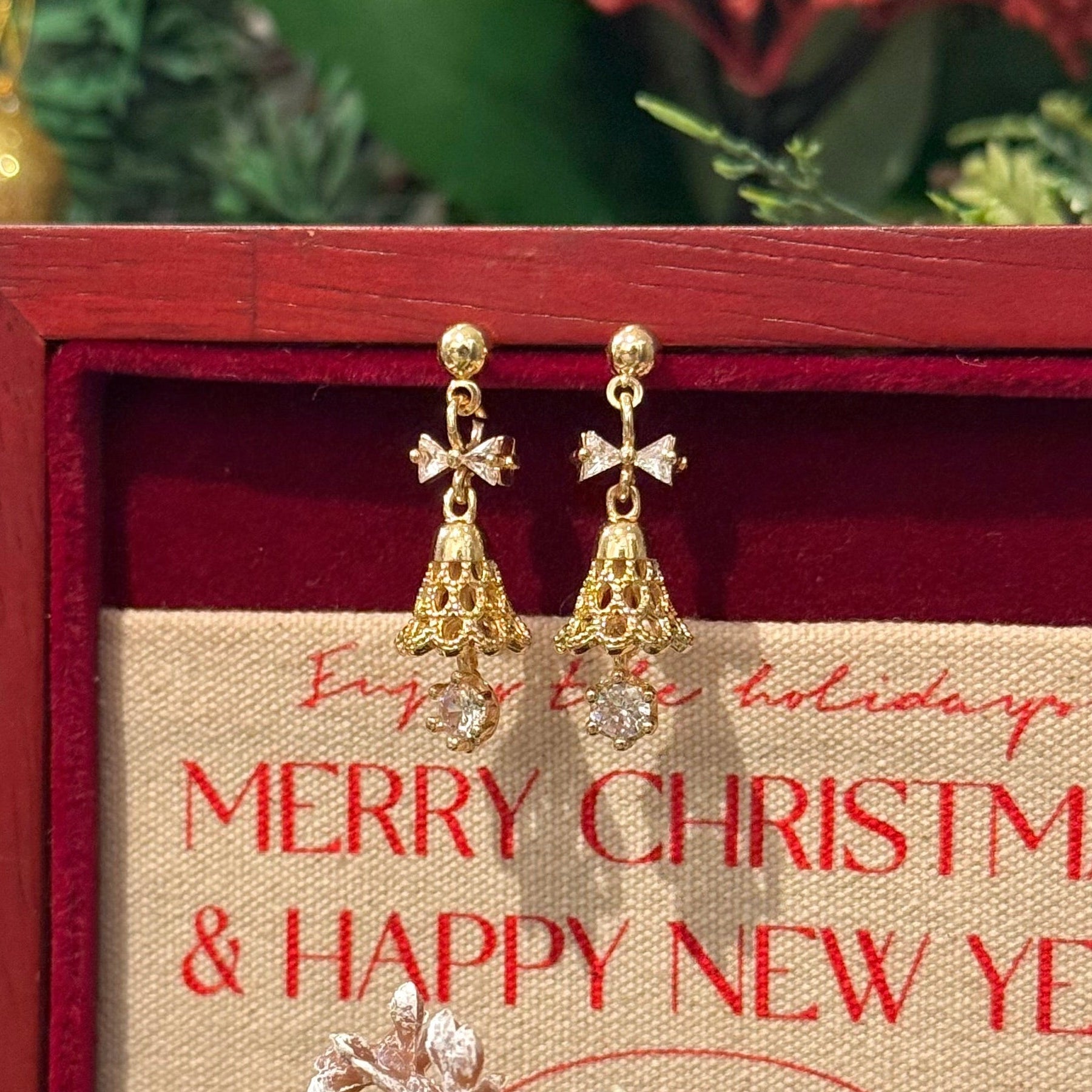 Festive Bell Clear Bow Earrings - Hypoallergenic - Abbott Atelier