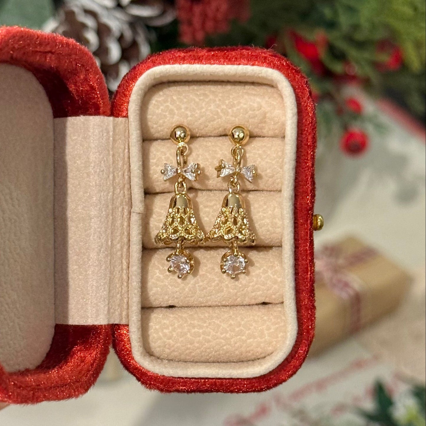 Festive Bell Clear Bow Earrings - Hypoallergenic - Abbott Atelier