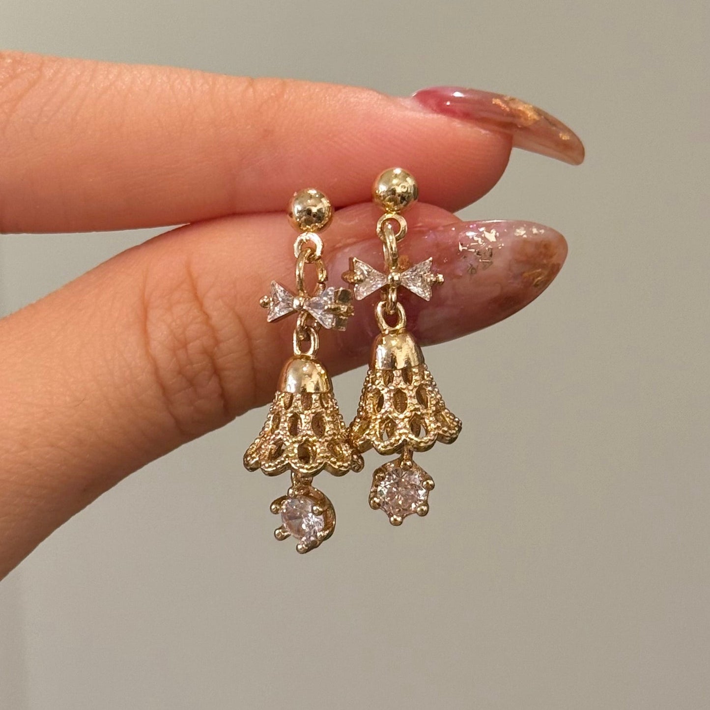 Festive Bell Clear Bow Earrings - Hypoallergenic - Abbott Atelier